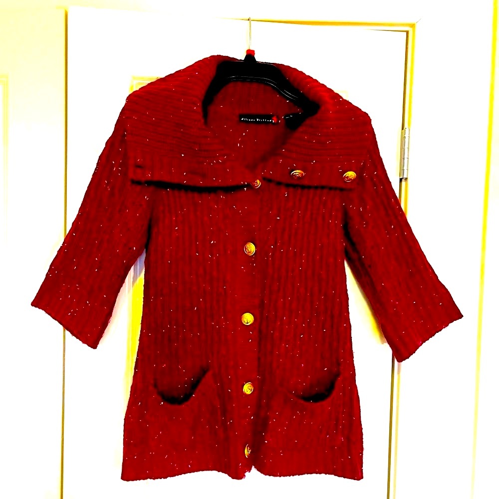 Allison Brittney Maroon with White Specks Button Down Cardigan (L)